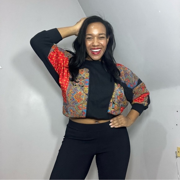 Vintage crewneck patchwork quilted sweatshirt bandana Paisley Statement Top - Picture 7 of 8